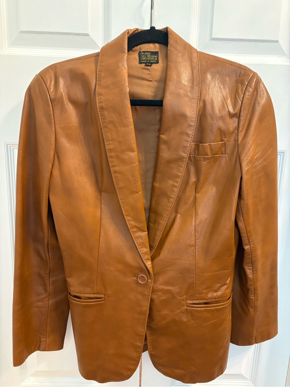 Women's Tan Leather Blazer Jacket